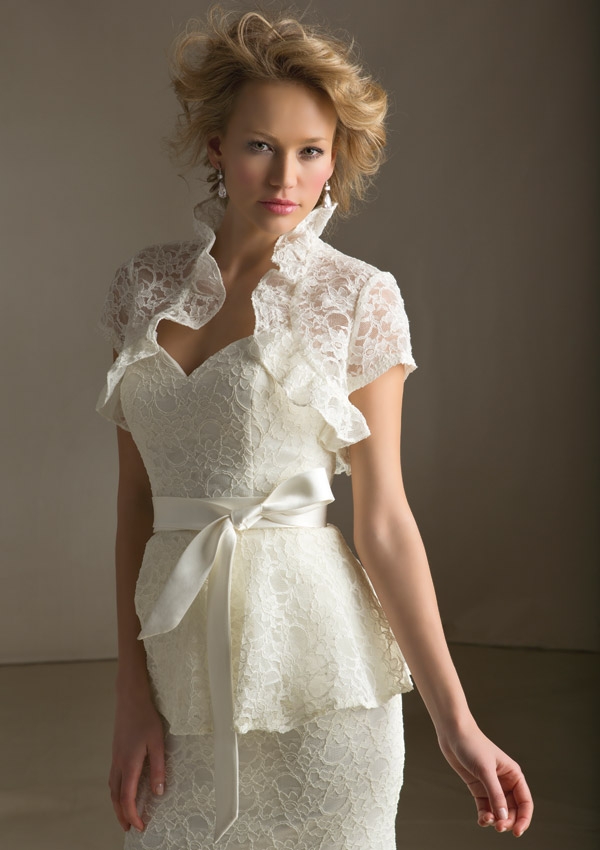 J11026Ruffle Short Bolero Lace